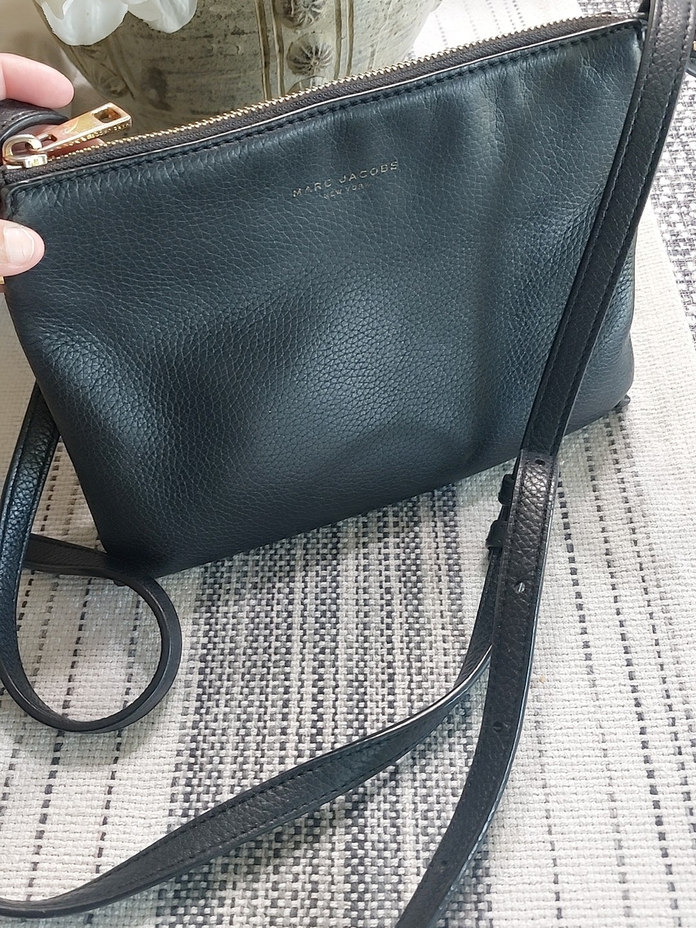 Marc Jacobs Textured Leather Crossbody Bag in Black with Gold Hardware